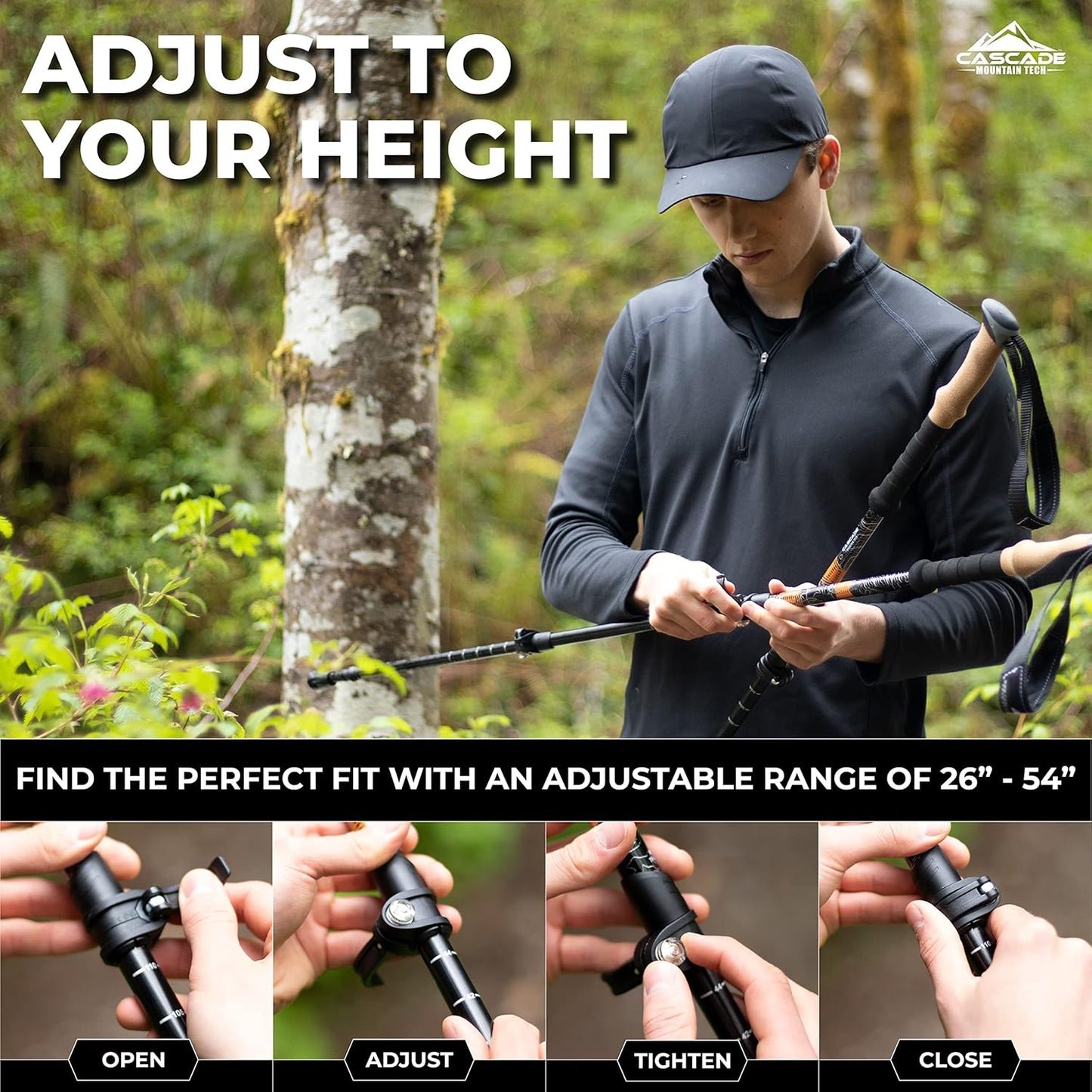 Premium Adjustable Hiking Trekking Poles – Lightweight Aluminum, Collapsible, with Anti-Shock Technology for Outdoor Adventures