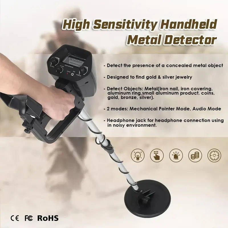 LOLARAN Professional Adjustable Collapsible Metal Detector – Portable Rechargeable Design for Outdoor Adventures and Treasure Hunting
