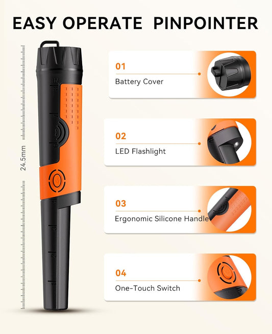 High Sensitivity Handheld Metal Detector, Waterproof & Portable, Medium-Sized for Treasure Hunting, Beach Exploration, Archaeology, and Security Checks, Pinpointer Included for Accurate Detection