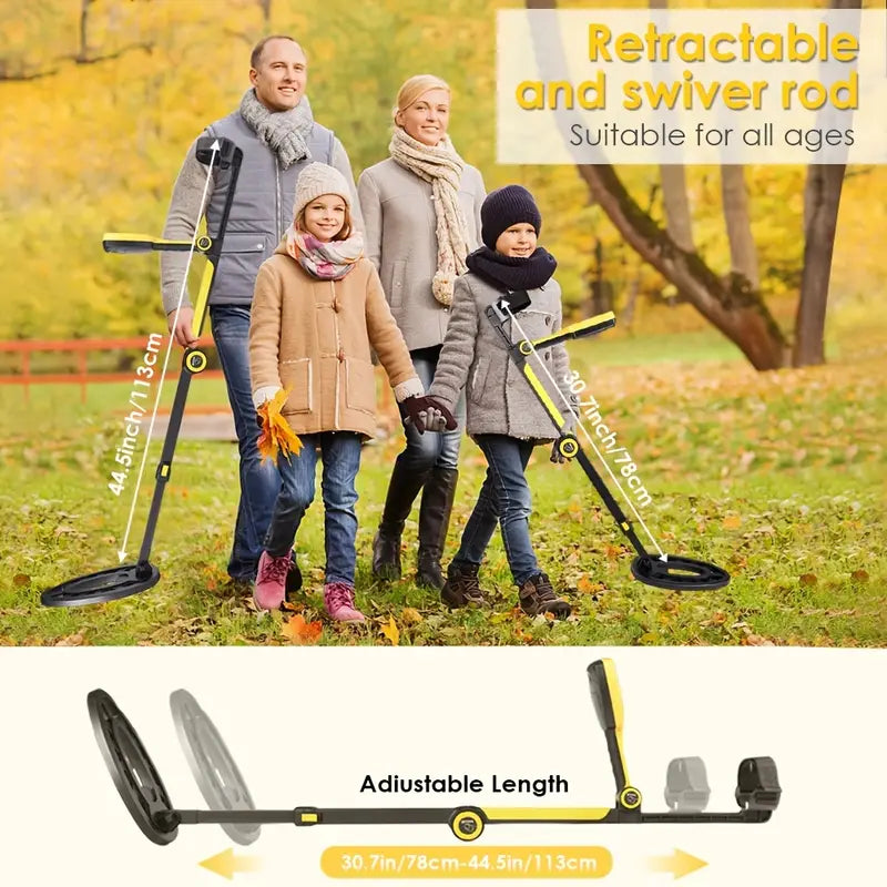 LOLARAN Professional Adjustable Collapsible Metal Detector – Portable Rechargeable Design for Outdoor Adventures and Treasure Hunting
