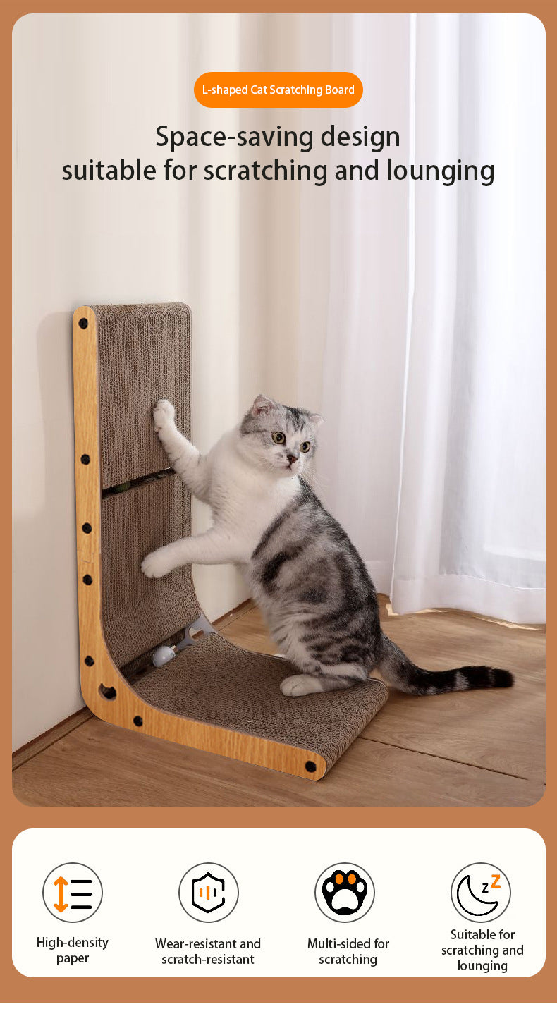 PnotKyes Cat Scratching Post, 23.6 Inch L-Shaped Wall-Mounted Cat Scratching Post, Cat Scratching Board with Ball Toy for Indoor Cats