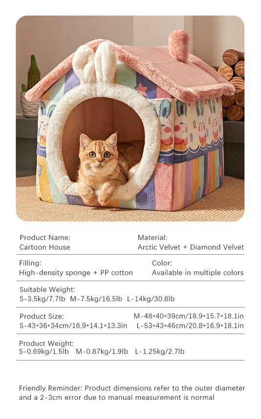 PnotKyes Cute Rainbow Bunny Pet Bed, Foldable Pet House, Convenient for Indoor and Outdoor Travel, Cat and Dog Tent with Non-Slip Bottom.