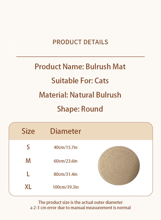 PnotKyes Cat Scratcher Mat, Floor Cat Scratching Mat, Natural Cat Scratch Pad, Pet Scratching Carpet, Round Cattail Grass Cat Scratcher Mat, Indoor Cat Scratching Mat