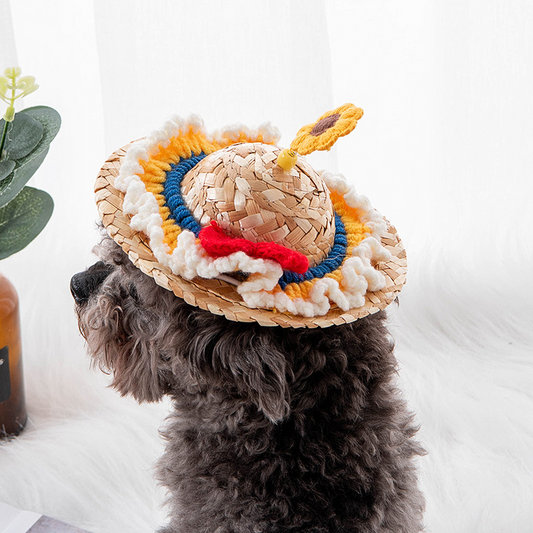 PnotKyesPet Straw Hat - Party Decoration, Adjustable Cute Mini Pet Straw Hat, Suitable for Small Pets/Puppies/Cats