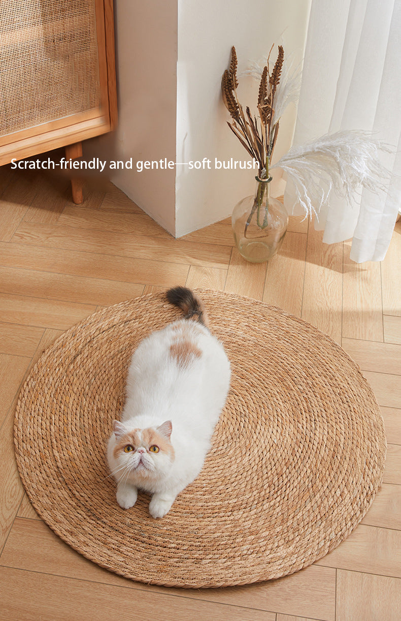 PnotKyes Cat Scratcher Mat, Floor Cat Scratching Mat, Natural Cat Scratch Pad, Pet Scratching Carpet, Round Cattail Grass Cat Scratcher Mat, Indoor Cat Scratching Mat