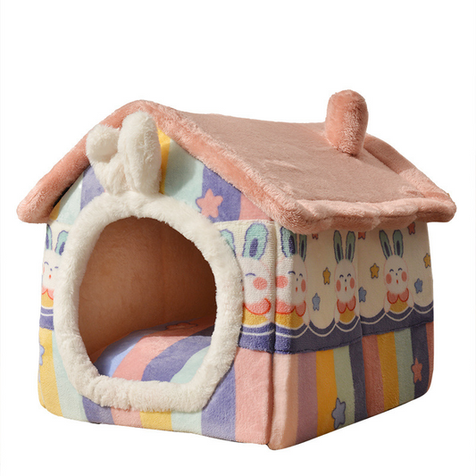 PnotKyes Cute Rainbow Bunny Pet Bed, Foldable Pet House, Convenient for Indoor and Outdoor Travel, Cat and Dog Tent with Non-Slip Bottom.