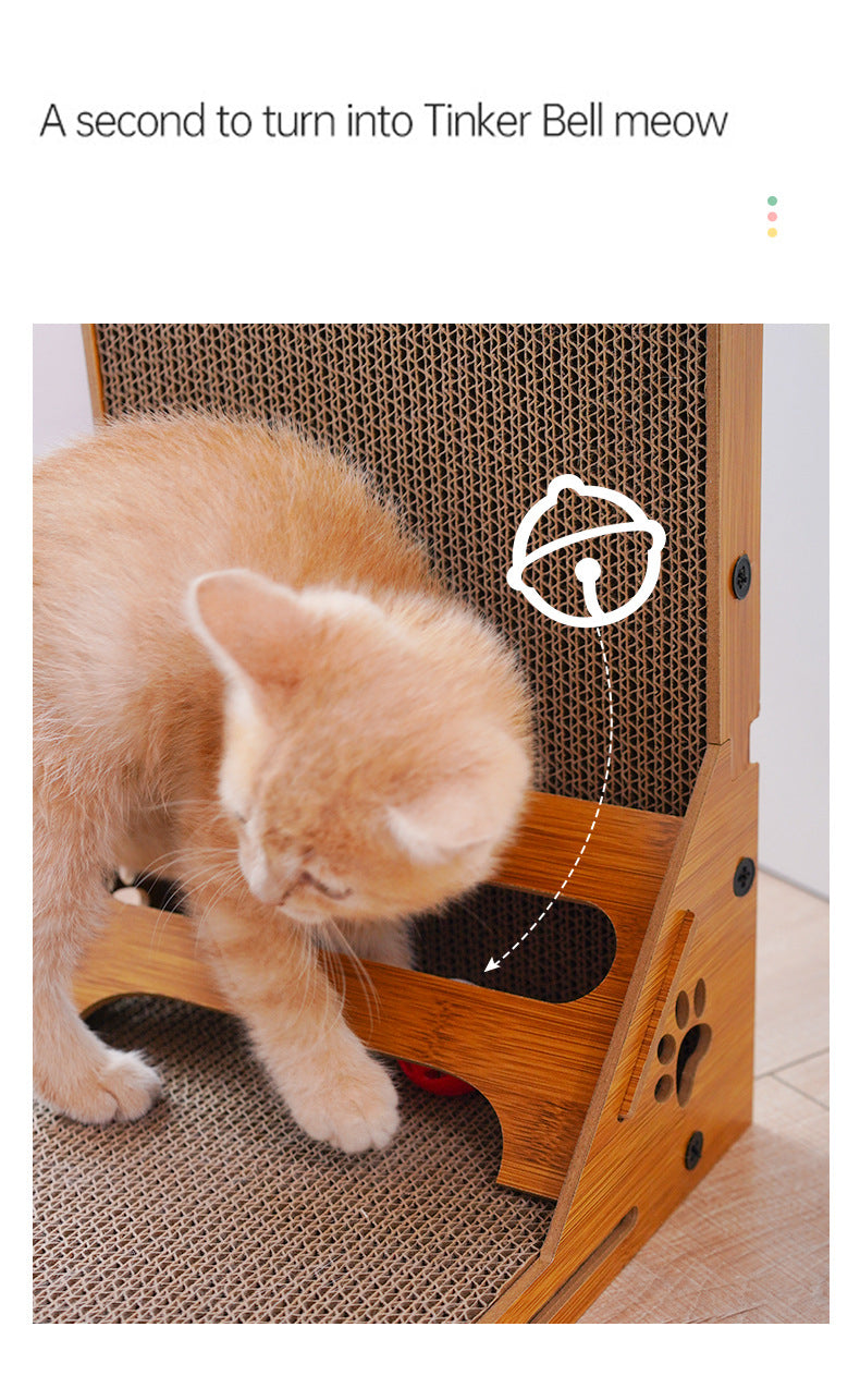 PnotKyes Cardboard Cat Scratcher, Vertical Cat Scratching Board, 23.6 Inch L-Shape Cat Scratch Pad with Built-in Toy Balls, Wall-Mount Cat Scratcher for Indoor Cats