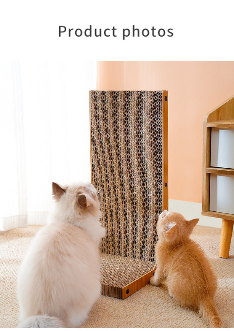 PnotKyes Cardboard Cat Scratcher, Vertical Cat Scratching Board, 23.6 Inch L-Shape Cat Scratch Pad with Built-in Toy Balls, Wall-Mount Cat Scratcher for Indoor Cats