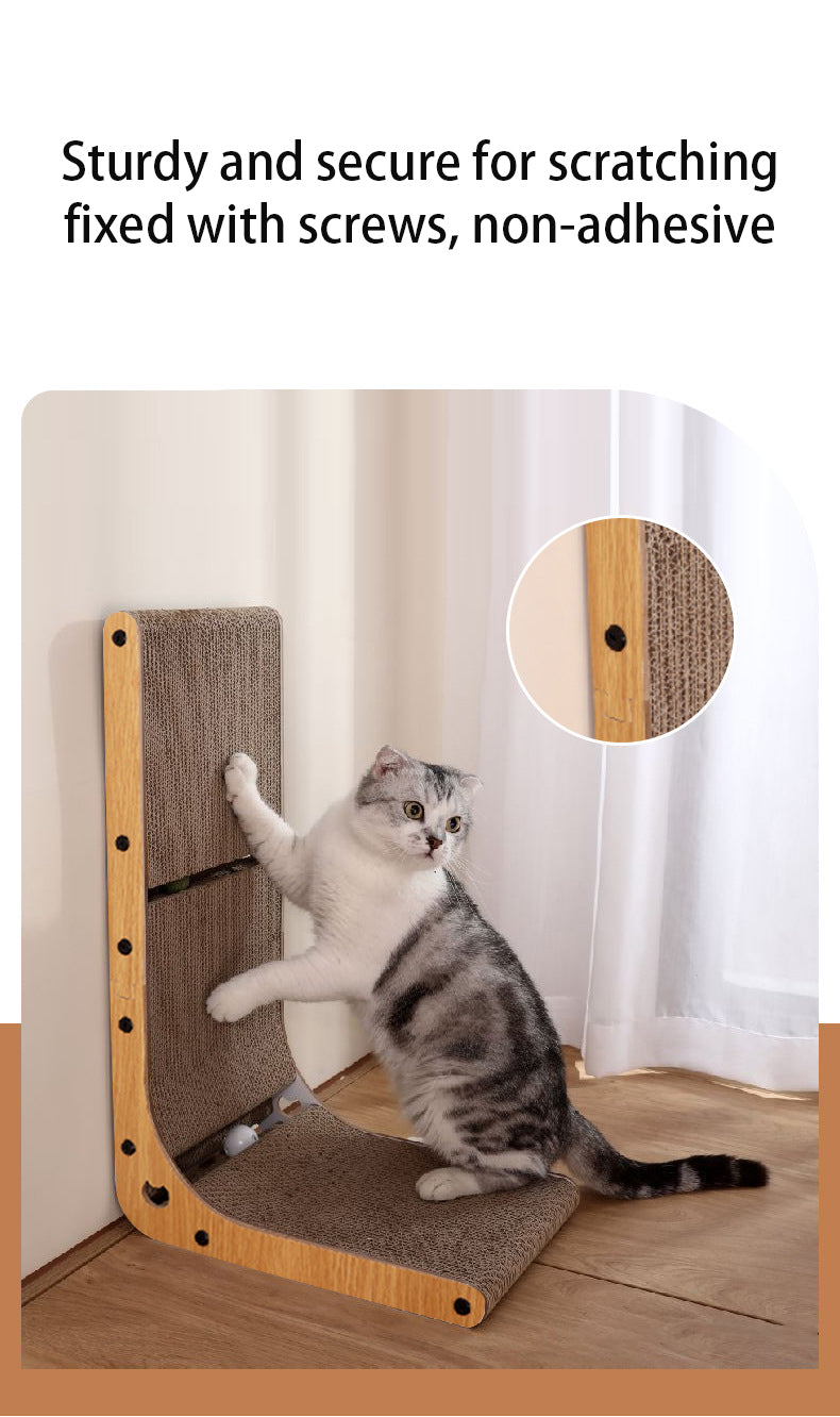 PnotKyes Cat Scratching Post, 23.6 Inch L-Shaped Wall-Mounted Cat Scratching Post, Cat Scratching Board with Ball Toy for Indoor Cats