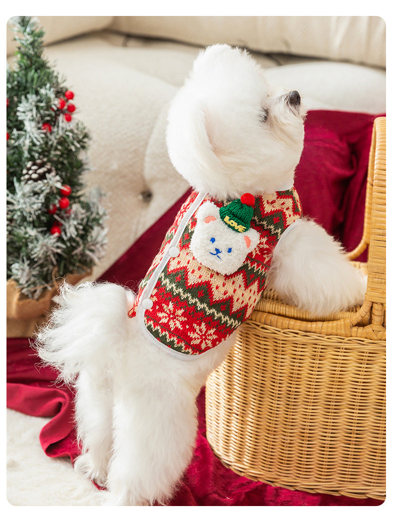 PnotKyes Pet Christmas Outfit, Stand-Up Christmas Bear Winter Vest, Knitted Sweater Cardigan for Dogs and Cats, Universal Pet Apparel