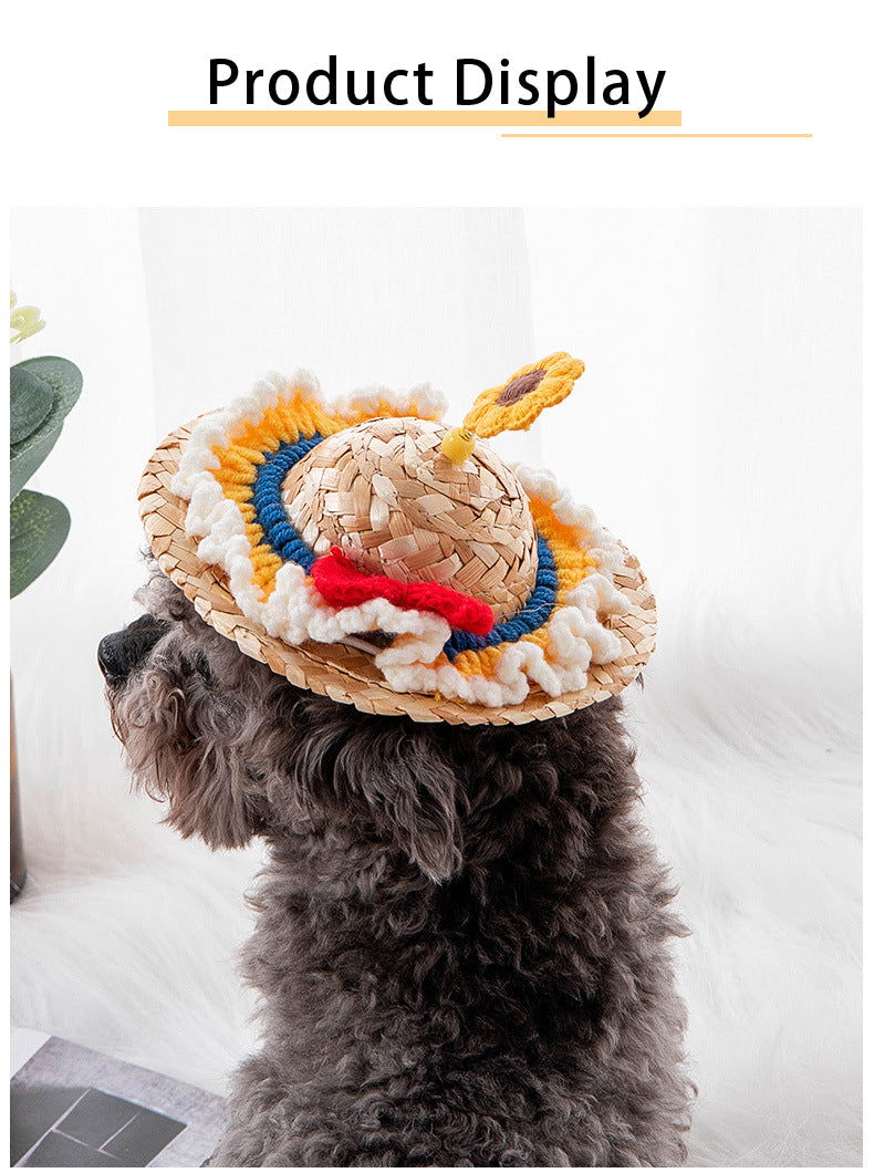 PnotKyesPet Straw Hat - Party Decoration, Adjustable Cute Mini Pet Straw Hat, Suitable for Small Pets/Puppies/Cats