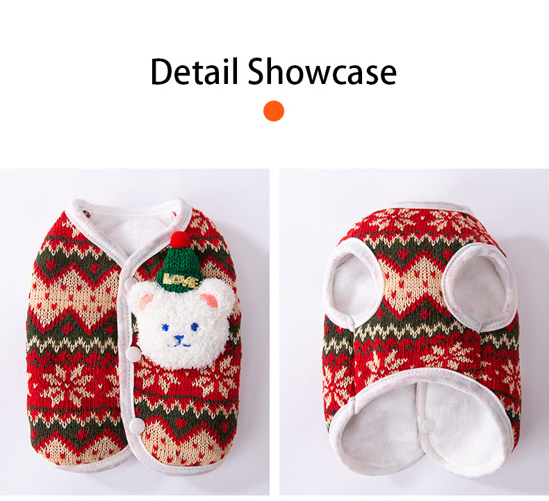 PnotKyes Pet Christmas Outfit, Stand-Up Christmas Bear Winter Vest, Knitted Sweater Cardigan for Dogs and Cats, Universal Pet Apparel