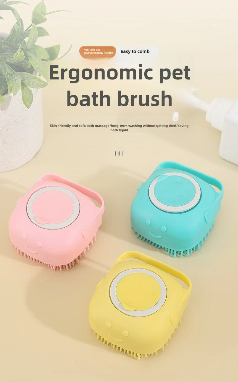 PnotKyes Dog and Cat Bath Brush, Dog and Cat Shampoo Brush, Dog and Cat Cleaning Brush, Dog Bath Brush Scrubber, Soft Silicone Pet Bath Massage Brush, Suitable for Short and Long Hair (Blue, Pink, Yellow)