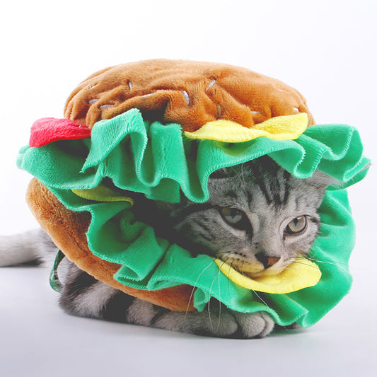 PnotKyes Fun Pet Hamburger Hat, Pet Hat, Novelty Costume, Suitable for Cats and Dogs, Halloween Costume, Event Dress-Up