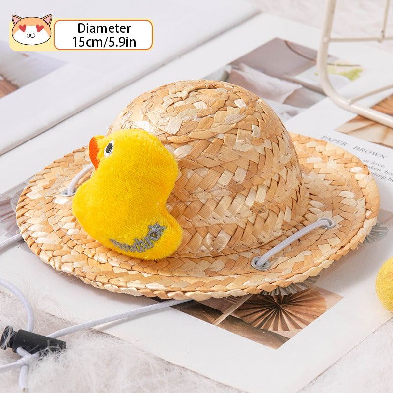 PnotKyesPet Straw Hat - Party Decoration, Adjustable Cute Mini Pet Straw Hat, Suitable for Small Pets/Puppies/Cats