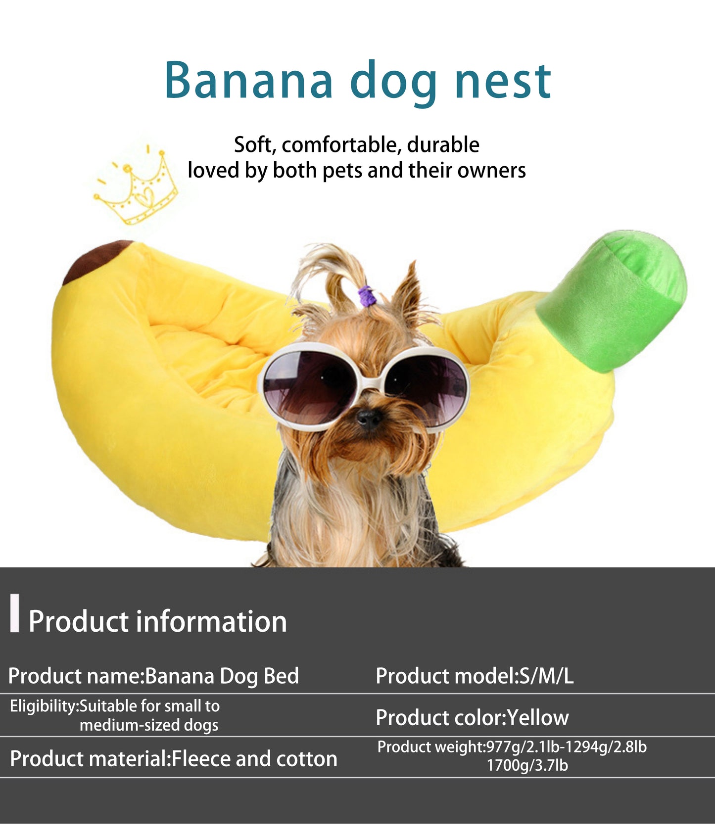 PnotKyes Dog Bed Cat Bed Pet Bed Comfortable and Washable in Banana Shape and Color with Removable Cushion