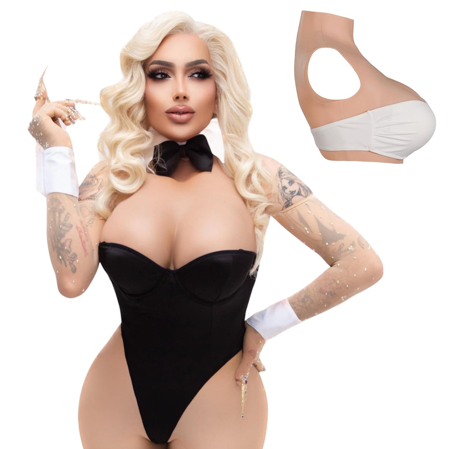 WRDALWO Silicone Breastplate for Crossdressers Breast Forms Transgender Cosplay Fake Breasts Drag Queens (White, E Cup Silicone Filling)