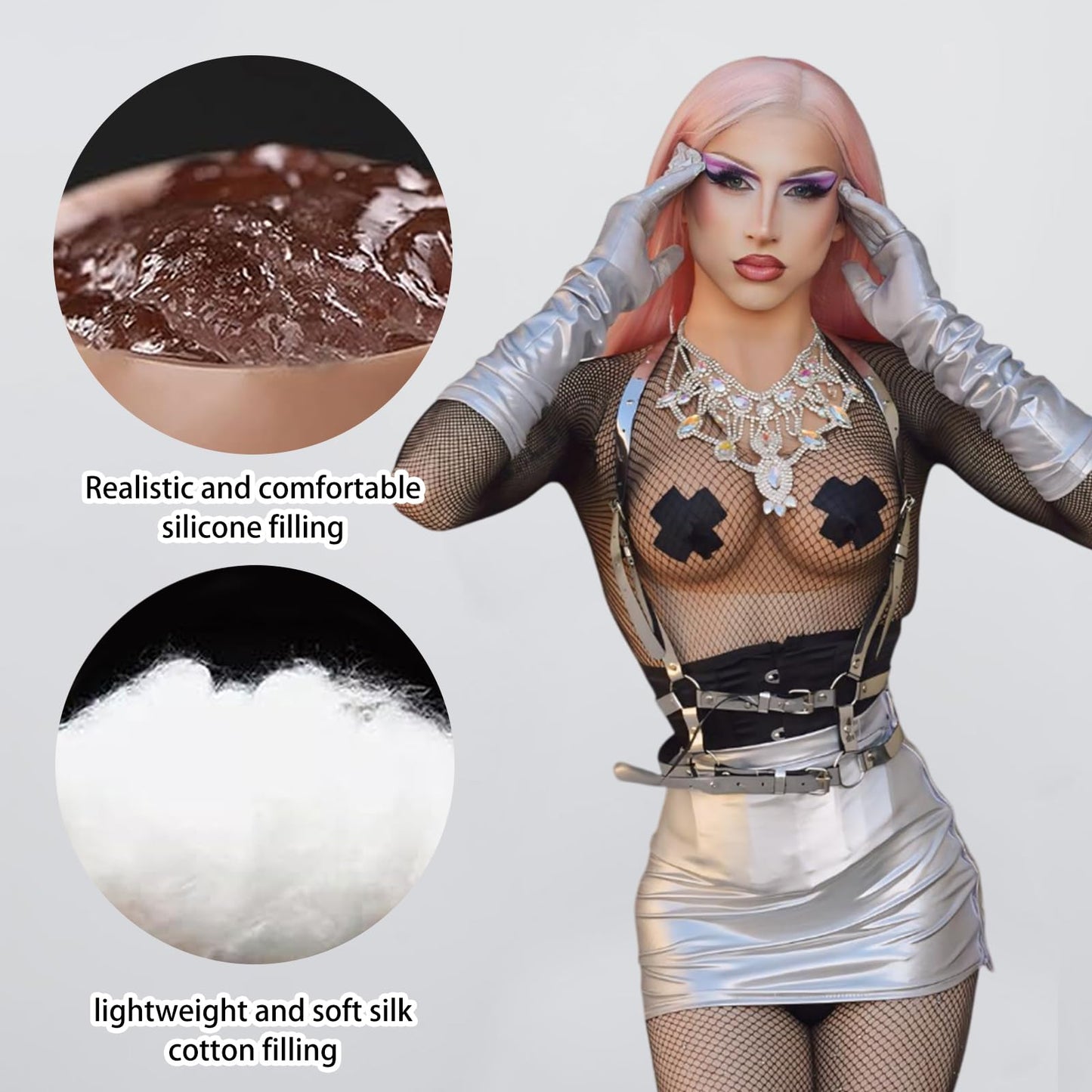 WRDALWO Silicone Breastplate for Crossdressers Breast Forms Transgender Cosplay Fake Breasts Drag Queens (White, E Cup Silicone Filling)