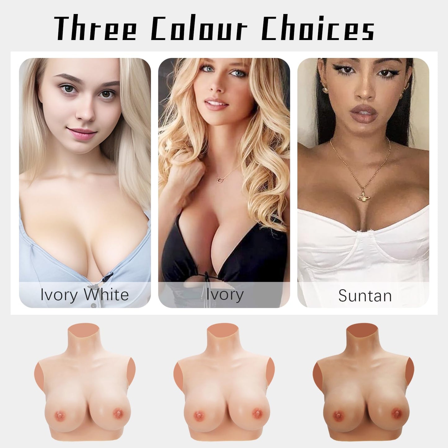 WRDALWO Silicone Breastplate for Crossdressers Breast Forms Transgender Cosplay Fake Breasts Drag Queens (White, E Cup Silicone Filling)